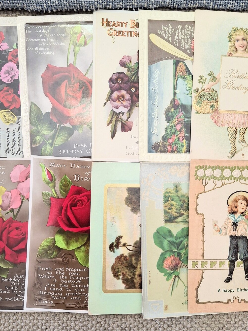 Vintage Birthday Greeting Postcard Lot Roses Embossed Children Floral